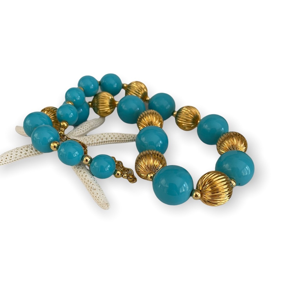 Signed Joan Rivers turquoise gold bead necklace - Picture 6 of 6